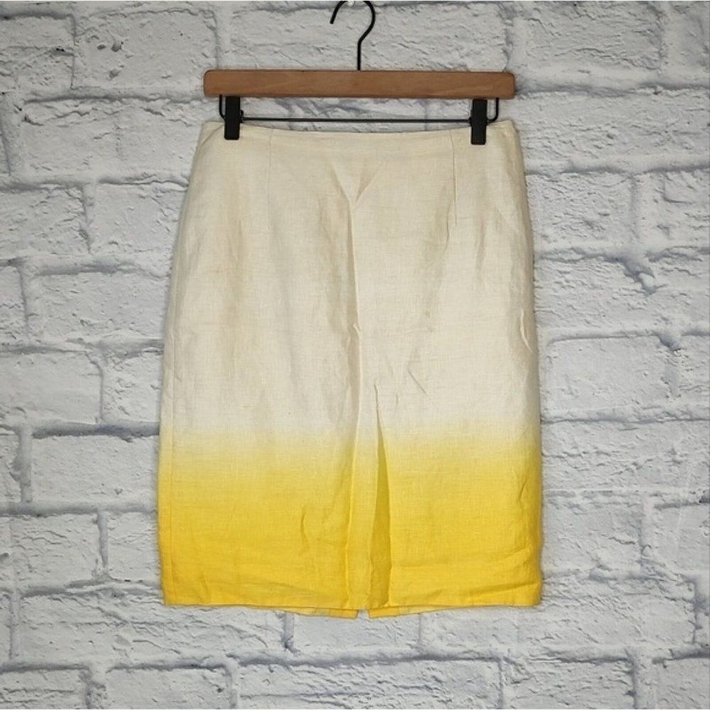 J. Crew women's ombre Yellow Beige linen colorful office pencil skirt Size 2